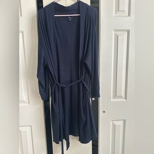 Gap Body Navy Blue Ribbed XL Robe Pockets Belt